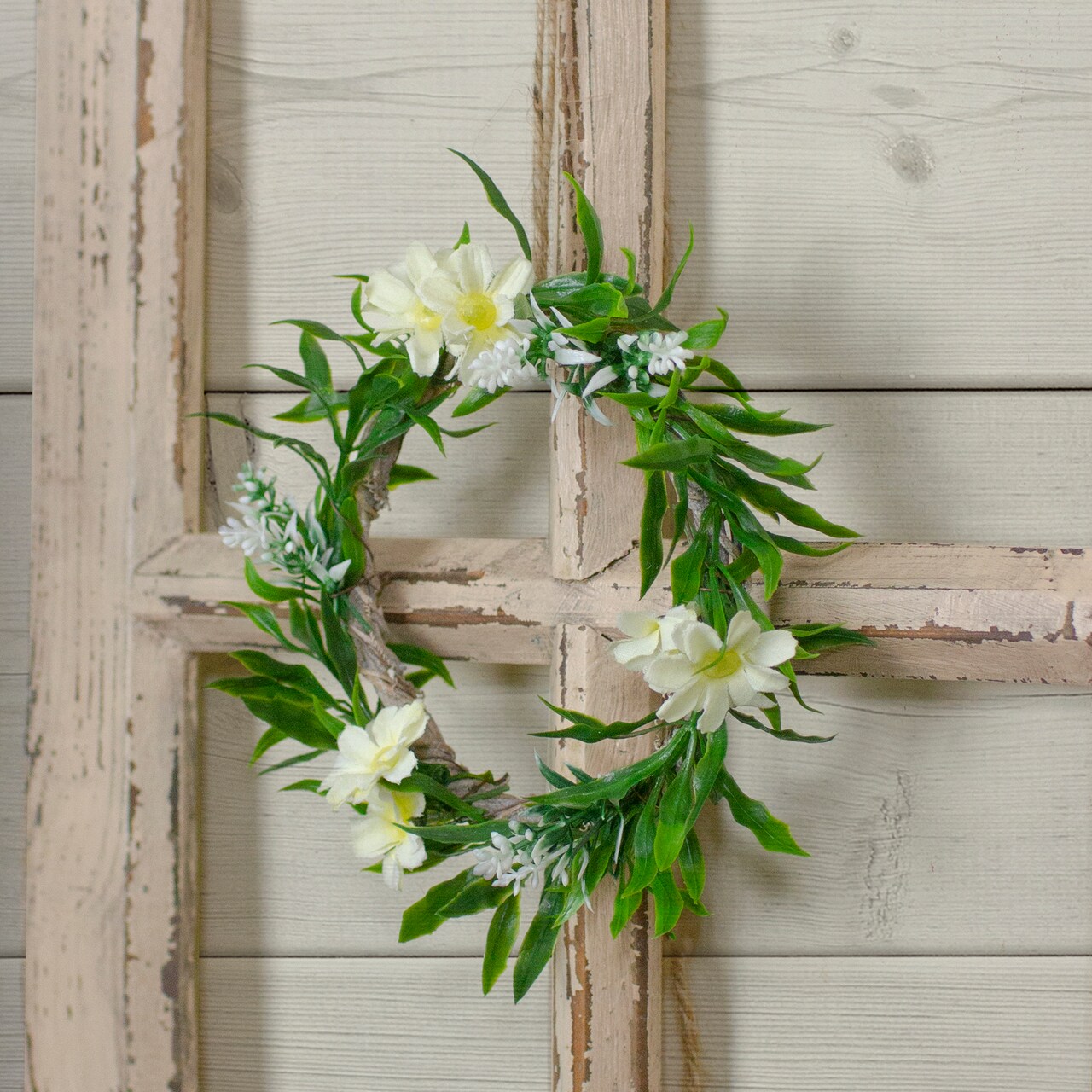 Northlight Mini Floral and Foliage Spring Wreath - 7" - Unlit - White